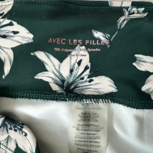 Avec Les Filles joggers lounge leggings high rise green floral stretch stripe M‌ - Picture 9 of 10